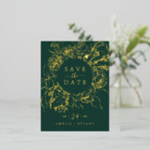 Gilded Floral | Gold Foil Emerald Save the Date Folie Uitnodiging Briefkaart (Staand Voorkant)