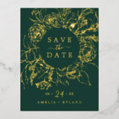 Gilded Floral | Gold Foil Emerald Save the Date Folie Uitnodiging Briefkaart (Voorkant)