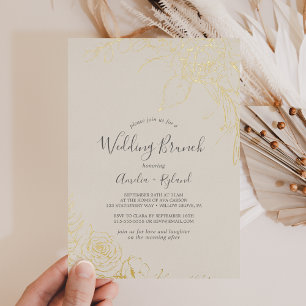Gilded Floral   Gold Foil Flowers Wedding Brunch Folie Uitnodiging