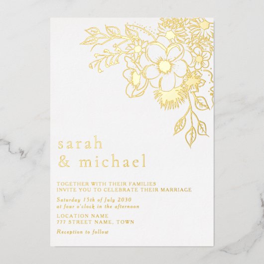 Gilded Floral Gold Wedding Folie Uitnodiging (Voorkant)