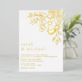 Gilded Floral Gold Wedding Folie Uitnodiging (Staand Voorkant)