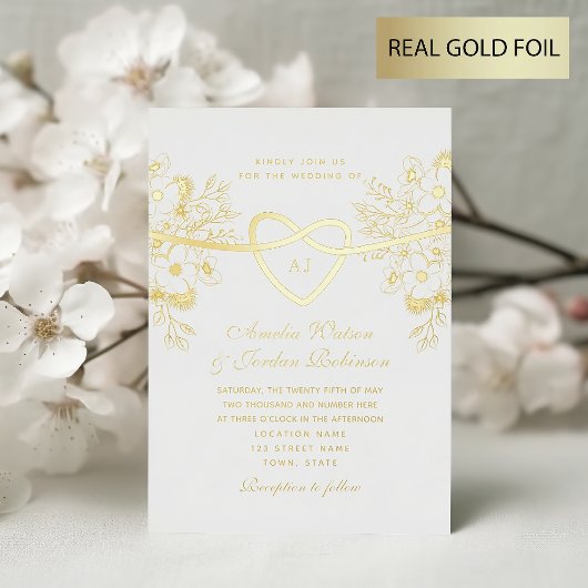 Gilded Floral Gold Wedding Folie Uitnodiging
