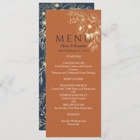 Gilded Floral Gold Wedding Menu (Voorkant / Achterkant)