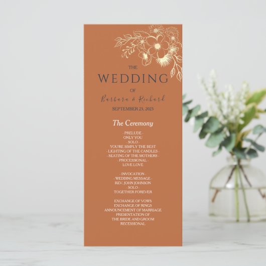 Gilded Floral Gold Wedding Programme Programmakaart (Staand voorkant)