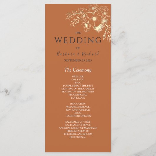 Gilded Floral Gold Wedding Programme Programmakaart (Voorkant)