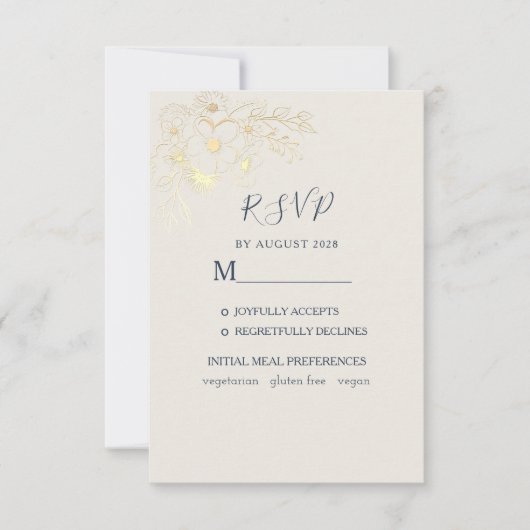 Gilded Floral Gold Wedding RSVP Kaart (Voorkant)