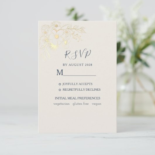 Gilded Floral Gold Wedding RSVP Kaart (Staand voorkant)