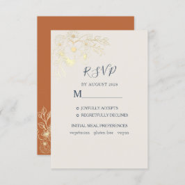 Gilded Floral Gold Wedding RSVP Kaart