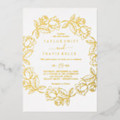 Gilded Floral | Gouden bruidsbruiloft Folie Uitnodiging (Voorkant)