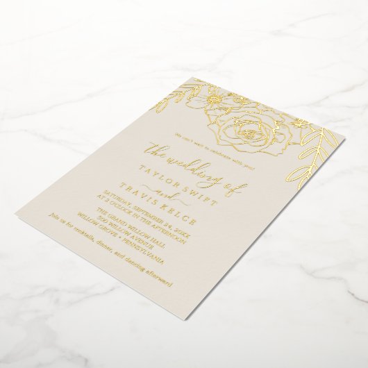 Gilded Floral | Gouden bruidsbruiloft Folie Uitnodiging (Gedraaid)
