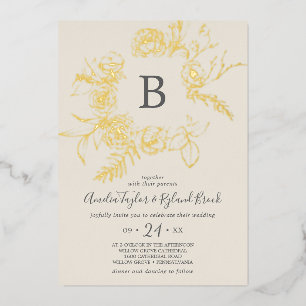 Gilded Floral   Gouden bruinkoolmonogram Folie Uitnodiging
