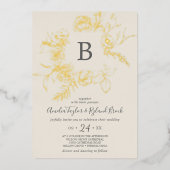 Gilded Floral | Gouden bruinkoolmonogram Folie Uitnodiging (Voorkant)