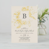 Gilded Floral | Gouden bruinkoolmonogram Folie Uitnodiging (Staand Voorkant)