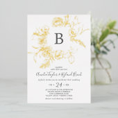 Gilded Floral | Gouden olie-monogram bruiloft Folie Uitnodiging (Staand Voorkant)