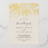 Gilded Floral | Goudolie-crème Het huwelijk van Folie Uitnodiging (Voorkant)