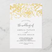 Gilded Floral | Goudolie Het huwelijk van Folie Uitnodiging (Voorkant)