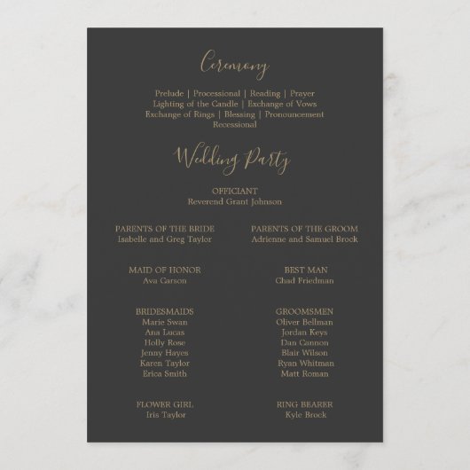 Gilded Floral | Kreep- en goudweddenschap Programmakaart (Achterkant)