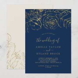 Gilded Floral | Navy Blue en Gold The Wedding of Kaart