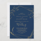Gilded Floral | Navy Blue en Gold Wedding Kaart (Voorkant)