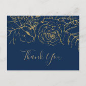 Gilded Floral Navy Blue & Gold Bedankt Briefkaart (Voorkant)