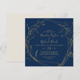 Gilded Floral | Navy Blue & Gold Geometric Wedding Kaart