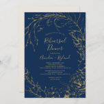 Gilded Floral | Navy Blue & Gold Rehearsal Dinner Kaart<br><div class="desc">Deze gelede pleidooi voor blauw en gouden repetitie is perfect voor een elegante trouwrepetitie. Het moderne boho-ontwerp is voorzien van een grillige opstelling van faux gouden folie handgetekende bloemen, bladeren en botanische materialen op een blauw marineklein. Opmerking: dit ontwerp is niet voorzien van echte gouden folie. Het is een afbeelding...</div>