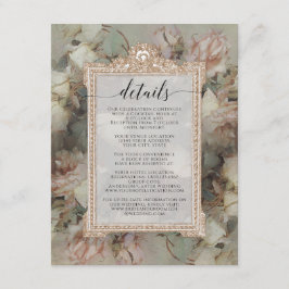Gilded Floral Pink White Baroque Script Details Informatiekaartje