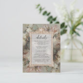 Gilded Floral Pink White Baroque Script Details Informatiekaartje (Staand voorkant)