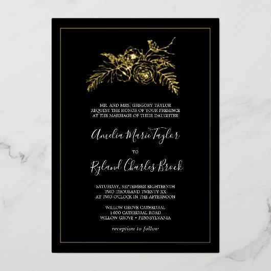 Gilded Floral | Plechtige bruiloft met goudolie Folie Uitnodiging (Voorkant)