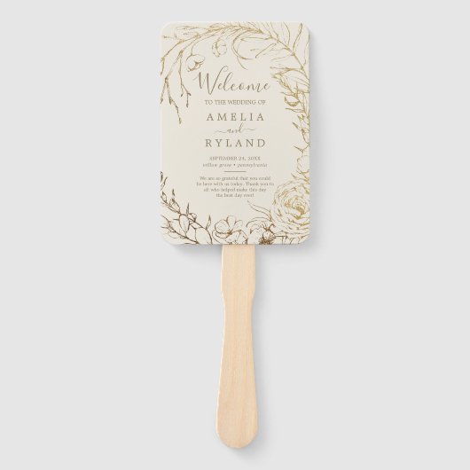Gilded Floral | Programma Cream and Gold Wedding F Handwaaier (Voorkant)