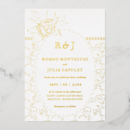Gilded Floral Roos Front and Back Wedding Folie Uitnodiging