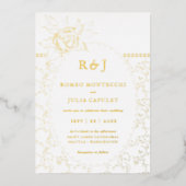 Gilded Floral Roos Front and Back Wedding Folie Uitnodiging (Voorkant)