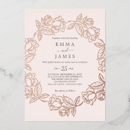 Gilded Floral | Roos Gold Foil Blush Weddenschap Folie Uitnodiging (Voorkant)