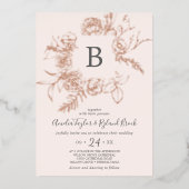 Gilded Floral Roos Gold Foil Pink Monogram Weddens Folie Uitnodiging (Voorkant)