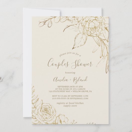 Gilded Floral | Shower voor crème en gouden paren Kaart (Voorkant)