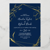 Gilded Floral | Voorste rugbruiloft van de goudoli Folie Uitnodiging (Voorkant)