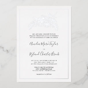 Gilded Floral   Zilver Foil Formal Wedding Folie Uitnodiging