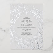 Gilded Floral | Zilver Foil Grey Casual Weddenscha Folie Uitnodiging (Voorkant)