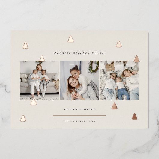 Gilded Forest | Elegant kerstfoto-collage Folie Feestdagenkaart (Voorkant)