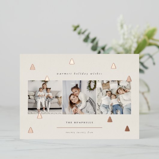 Gilded Forest | Elegant kerstfoto-collage Folie Feestdagenkaart (Staand Voorkant)