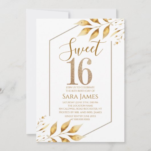 Gilded Frame Sweet 16 Birthday Invitation Kaart (Voorkant)