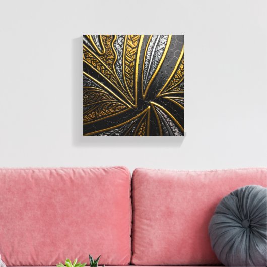 Gilded Fusion–Black & Gold Engraved Metal Wall Art Canvas Afdruk (Insitu (Woonkamer))