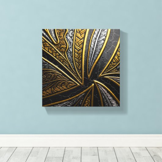 Gilded Fusion–Black & Gold Engraved Metal Wall Art Canvas Afdruk (Insitu (Houten vloer))