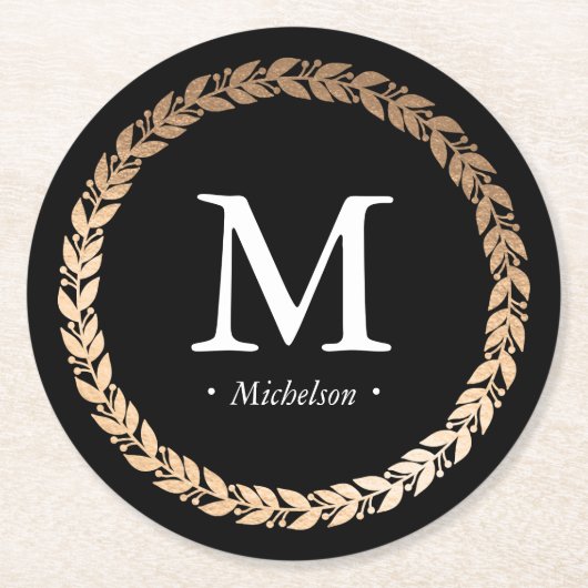 Gilded Garland Monogrammed Cocktail Ronde Kartonnen Onderzetter (Voorkant)