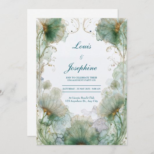 Gilded Ginkgo Art Nouveau Huwelijksuitnodiging Kaart (Voorkant / Achterkant)