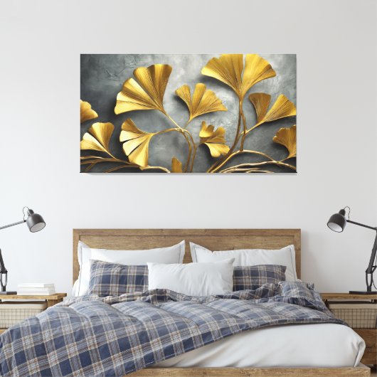 Gilded Ginkgo: Metaalkunstenaar Canvas Afdruk (Insitu (Slaapkamer))