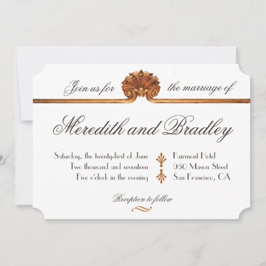 Gilded Glamor Wedding | Art Deco Gold Invite Kaart (Voorkant)