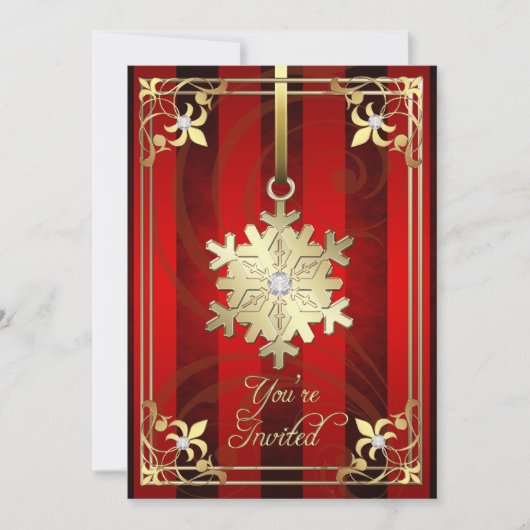 Gilded Glamoureuze Snowflake Red Holiday Card Kaart (Voorkant)