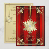 Gilded Glamoureuze Snowflake Red Holiday Card Kaart (Voorkant / Achterkant)