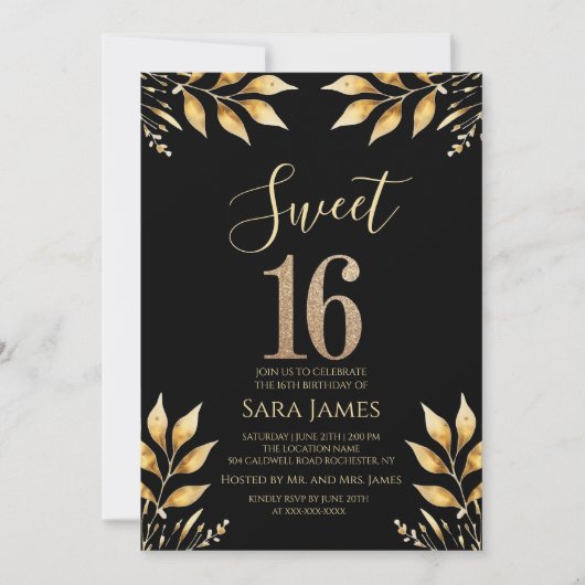 Gilded Glitz Sweet 16 Invitation Kaart (Voorkant)